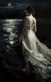 Original Girl Painting Into The Dark Waters art woman oil painting night